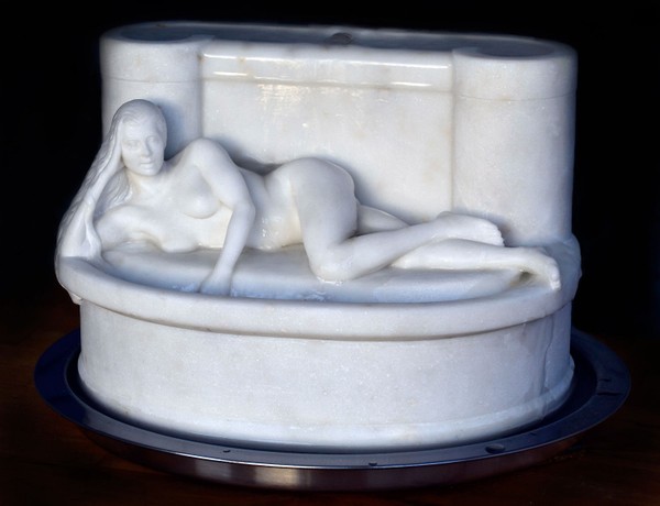Marble Table Fountain with Nude Figure and Cascading Water