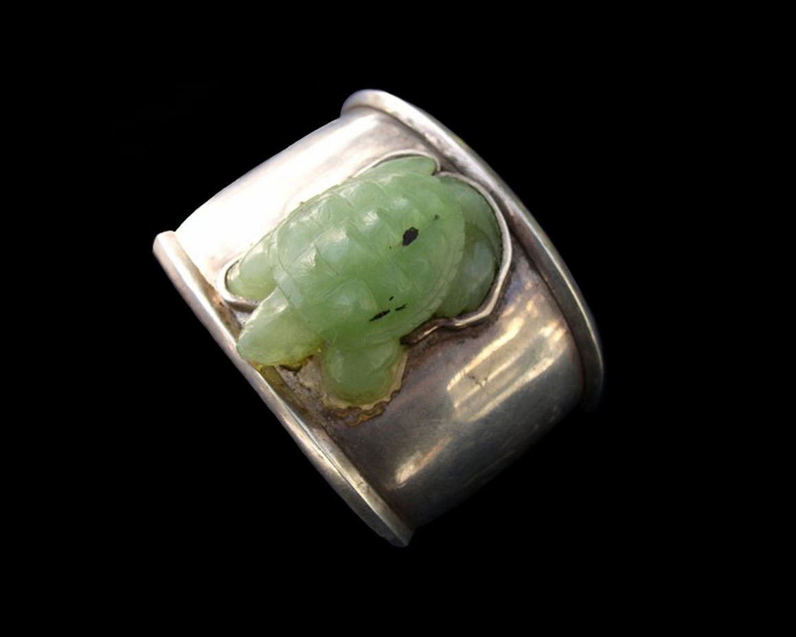 Siberian Jade Tortoise in Sterling Silver Cuff