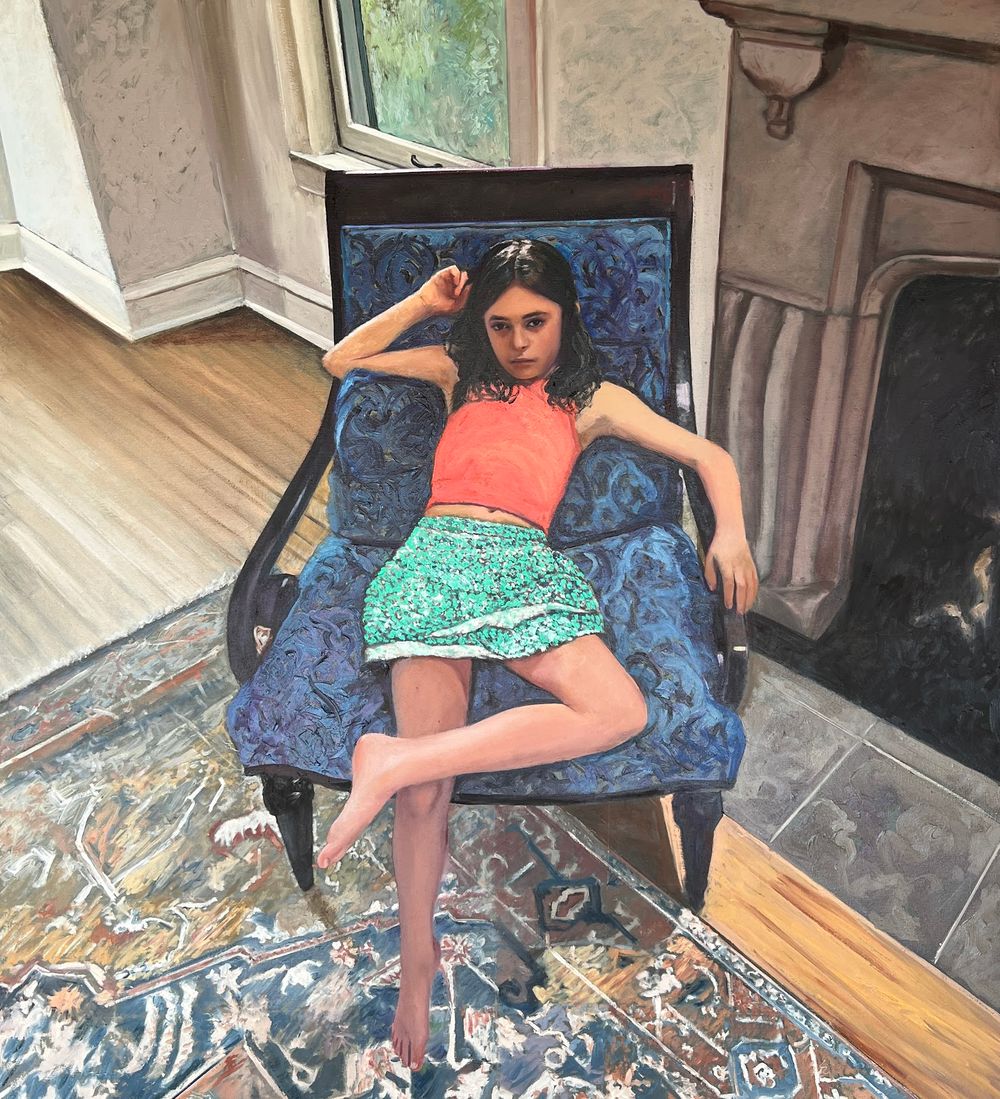 After Balthus:  Maya in Blue Chair