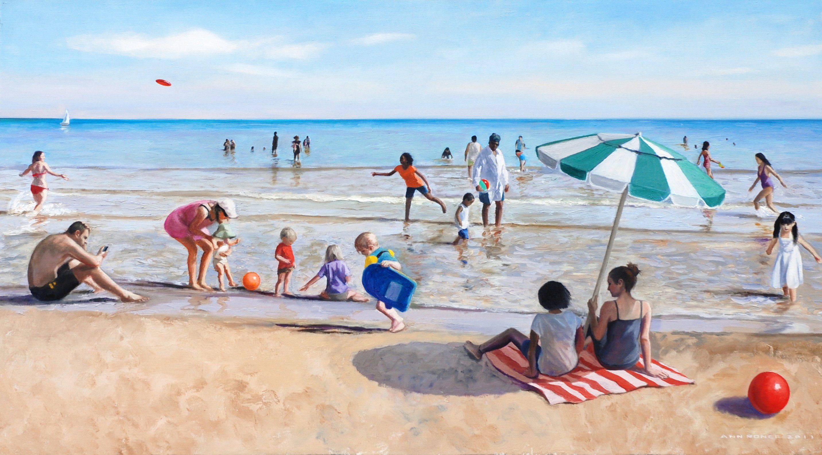 Figures on the Beach, Chicago 2011  40" x 72"oil on canvas by Ann Ponce