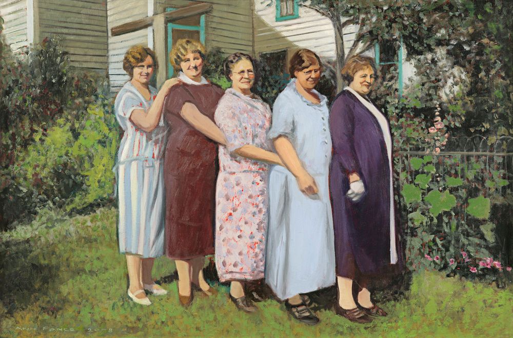 Five Women circa 1930, oil on canvas 24x36"