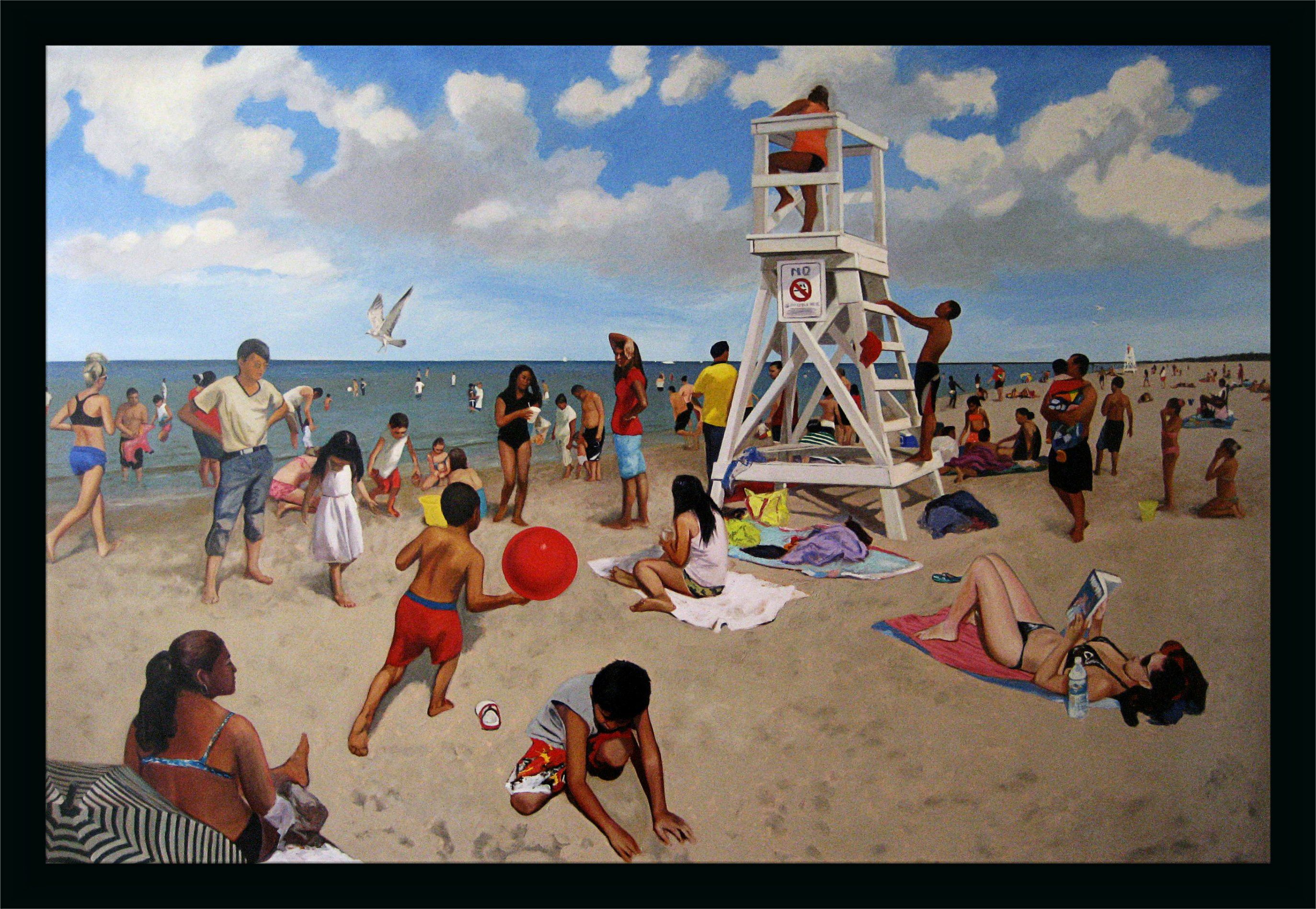 Montrose Beach, Day of Chicago Air and Water Show 2010  8 feet by 12 feet  oil on canvas by Ann Ponce