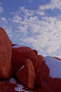Sandstone Boulders Against The Sky, Snow, San Rafael Swell, Utah, copyright 2009 David Leland Hyde.