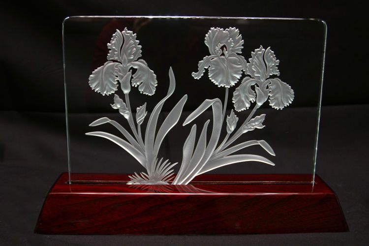 Classical Glass Studios, "Iris in bloom" illuminated. SOLD