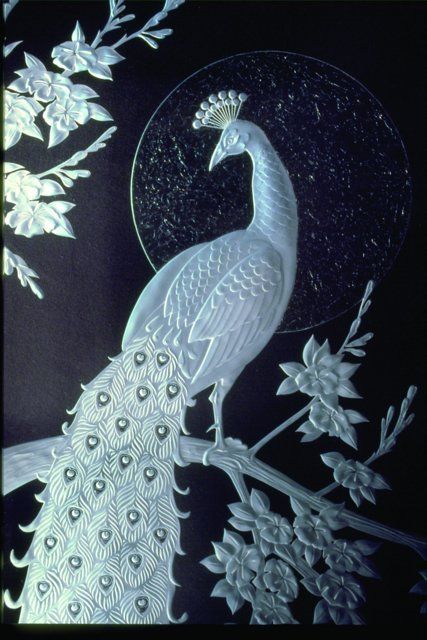 "Serenity"Peacock deeply carved into 1/2'' glass