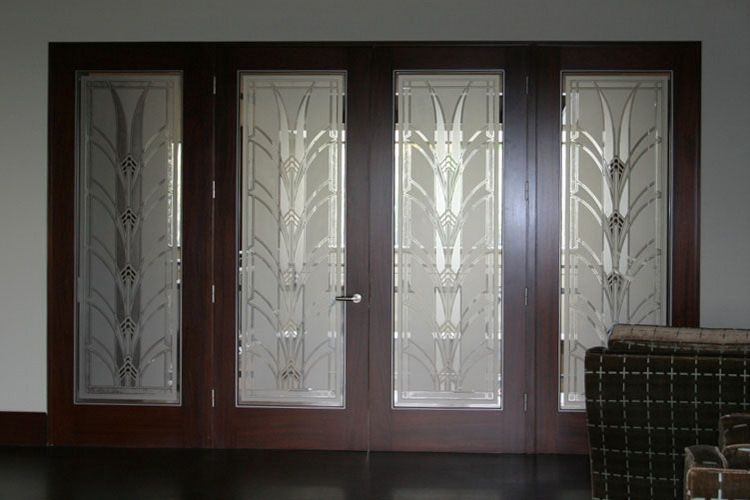 Art Deco style, carved glass doors of the Lowther residence by De Carter - Classical Glass Studios, Huntington Beach, CA
