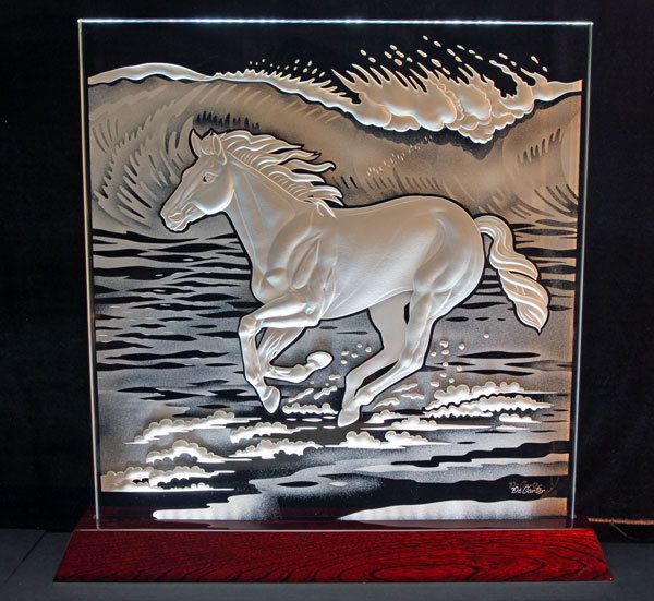 Horse carved in crystal glass. "Chasing the dream."