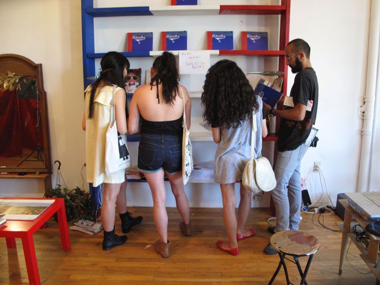 Looking at the books.