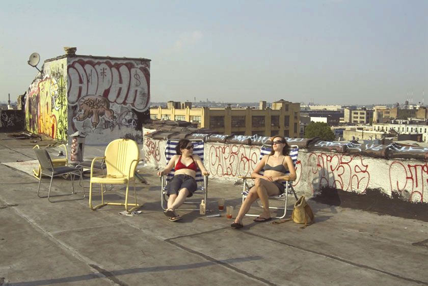Sunbathers on roof