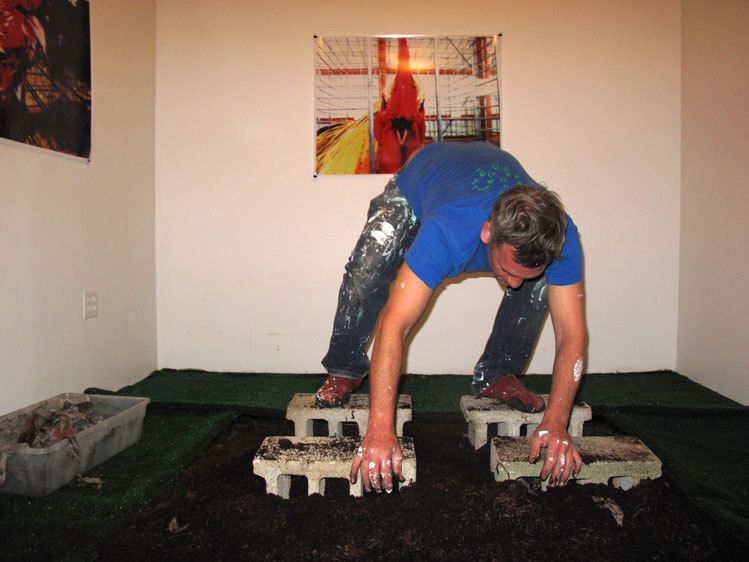 Makram Hamdan installing his piece.