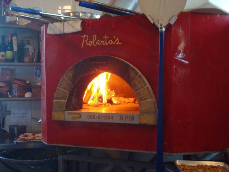 The oven was brought from Italy Roberta's Pizza