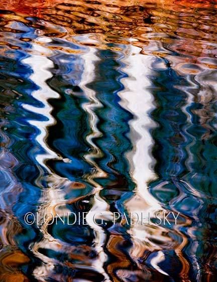 Brown, blue, black, white, and tan water reflection and abstract design.      ©Londie G. Padelsky LP05_1450_LondieGPadelsky