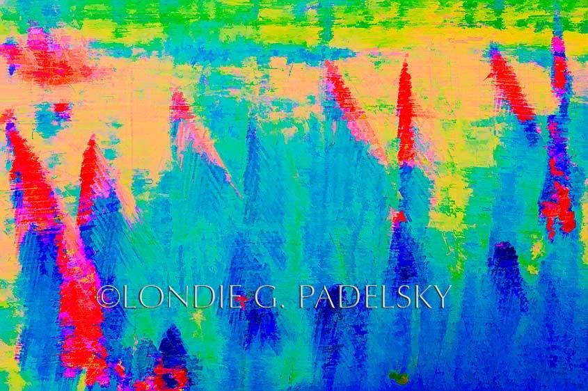 Blue, turquoise, green, yellow, red, and orange abstract design.                    ©Londie G. Padelsky PTWA_LGP8617B_LondieGPadelsky