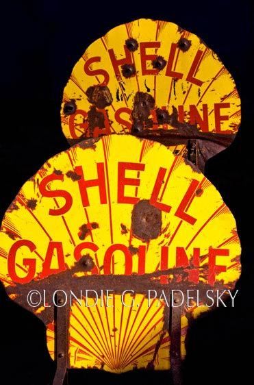 'Shell Gasoline' road signs. Mono County, California    ©Londie G. Padelsky  ESD-7687_LondieGPadelsky