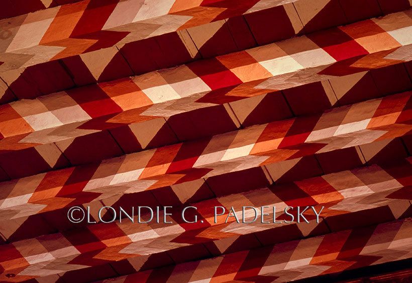 Church ceiling painted with original chevron designs, Historic California Mission ©Londie G. Padelsky CM-345_LondieGPadelsky