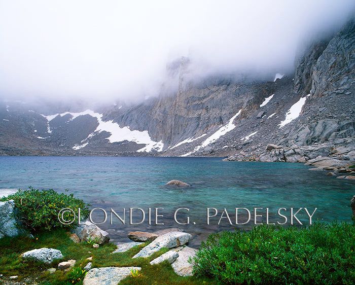 Fog shrouded high Sierra Lake, Sequoia National Park, California (elevation 11,312 feet) ©Londie Garcia Padelsky ES-4572_LondieGPadelsky