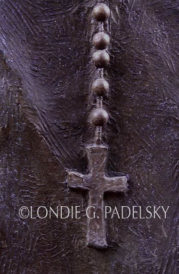 Detail on bronze statue Historic California Mission ©Londie G. Padelsky CM-739_LondieGPadelsky