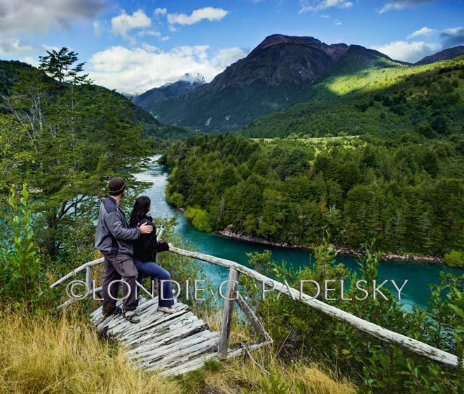 Couple looking down on the Futalefu River, Los Lagos Region, Patagonia, Chile, South America ©Londie G. Padelsky 11SAC_LGP5076_LondieGPadelsky