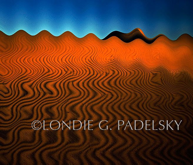 Orange, blue, and brown abstract sand design.                         ©Londie G. Padelsky ZDVY-975_LondieGPadelsky