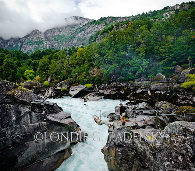 Tyrolean Traverse above Zeta Rapid, Futalefu River, Los Lagos Region, Patagonia, Chile, South America ©Londie G. Padelsky 11SAC_LGP3678_LondieGPadelsky