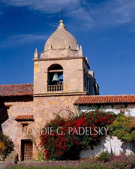 Bell Tower at Mission San Carlos de Borromeo de Carmelo, Historic California Mission ©Londie G. Padelsky CCM-387_LondieGPadelsky