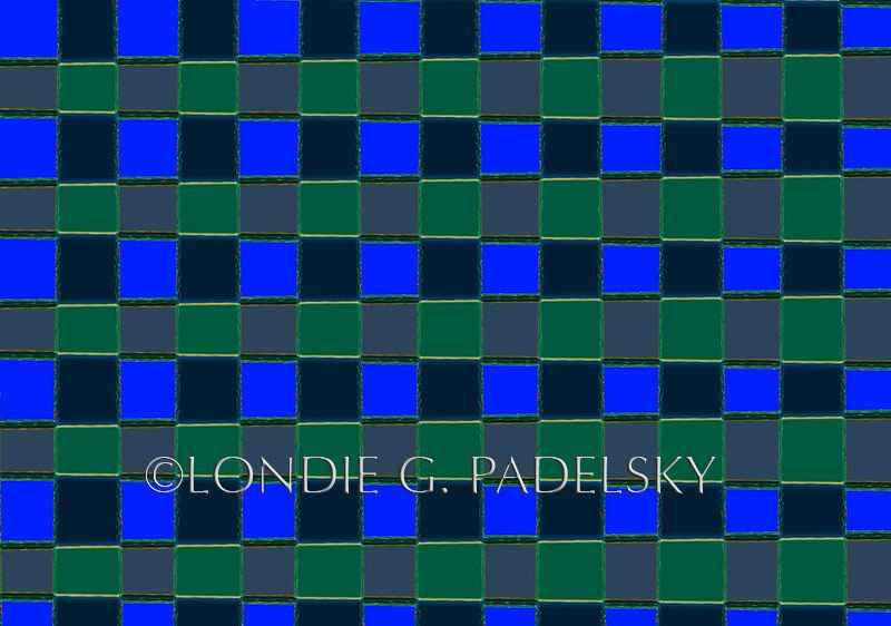 Dark blue, blue, grey, and green checkerboard pattern.                      ©Londie G. Padelsky ZMB-2_8579_LondieGPadelsky