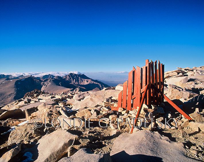 Outhouse on top of Mt. Whitney, the highest summit in contiguous United States and the Sierra Nevada at elevation 14,505 feet.Sequoia National Park, Sierra Nevada, California JMT-780_LondieGPadelsky