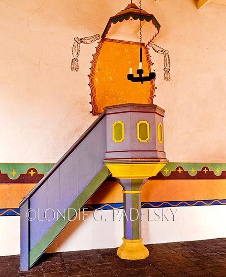 Colorful pulpit, Historic California Mission ©Londie G. Padelsky CCM-529_Londie_G_Padelsky