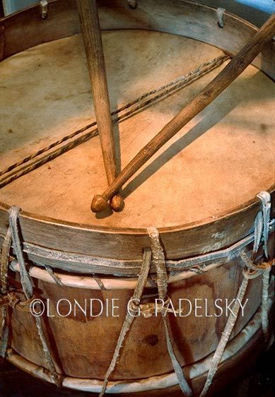 Drum used by Native America's in the mission band, Historic California Mission ©Londie G. Padelsky CM-1059_LondieGPadelsky