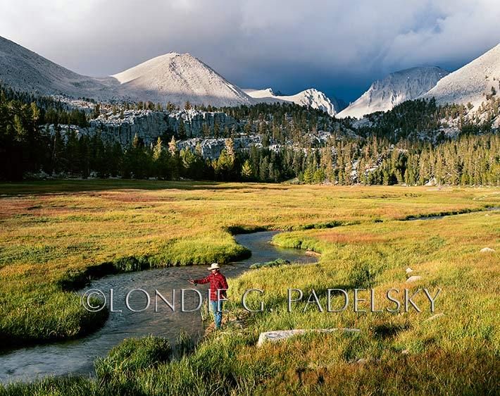 Fishing at Crabtree Meadow, Mount Whitney in the background. West side of the Sierra Nevada, Sequoia National Park, California ©Londie Garcia Padelsky ES-4633_LondieGPadelsky