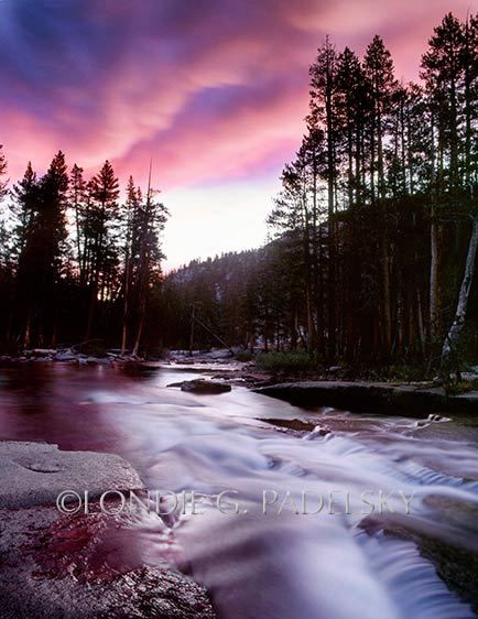 Sunset over a river in the remote high Sierra, Sequoia and Kings Canyon National Park, California ©Londie Garcia Padelsky JMTM-243_LondieGPadelsky