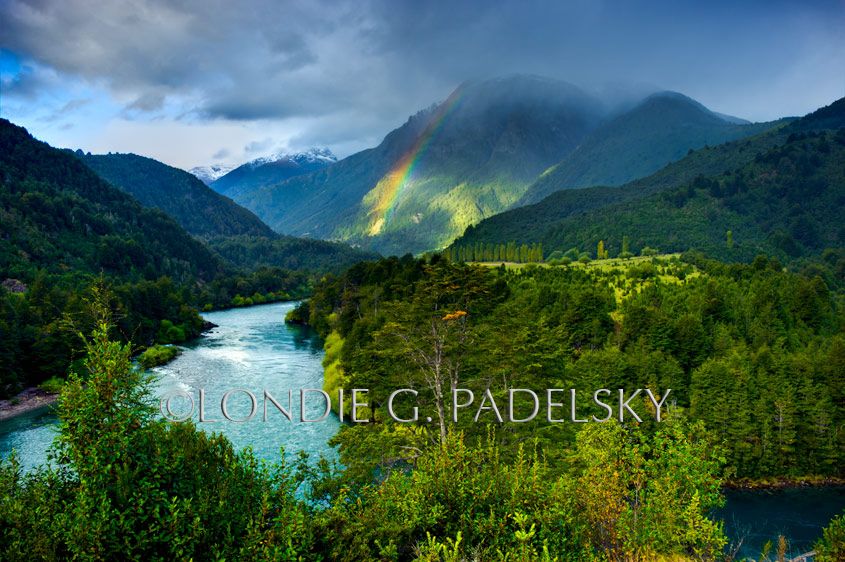 Rainbow over Futaleufu River from Mapu Leufu, Patagonia, Chile, South America ©Londie G. Padelsky 11SAC_LGP2121_LondieGPadelsky