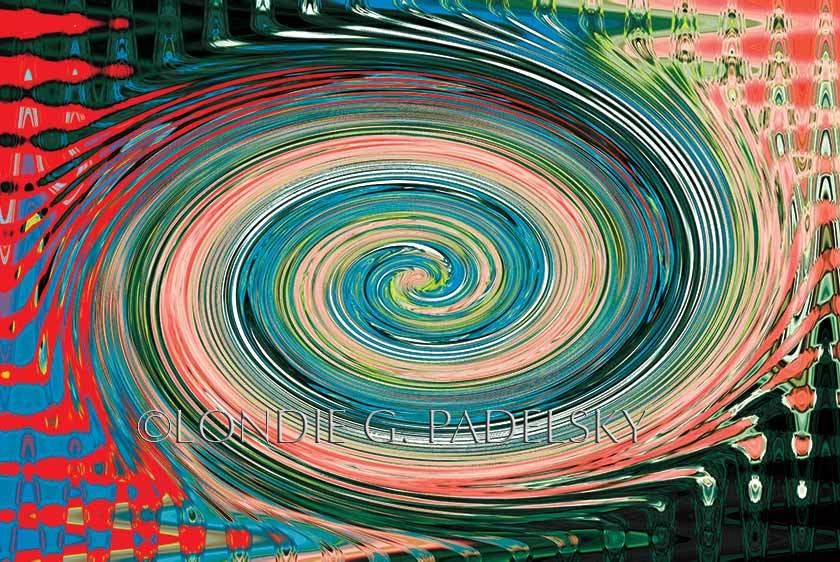 Orange, blue, green, cream, and black abstract design.   ©Londie G. Padelsky ZQLP9299C_LondieGPadelsky