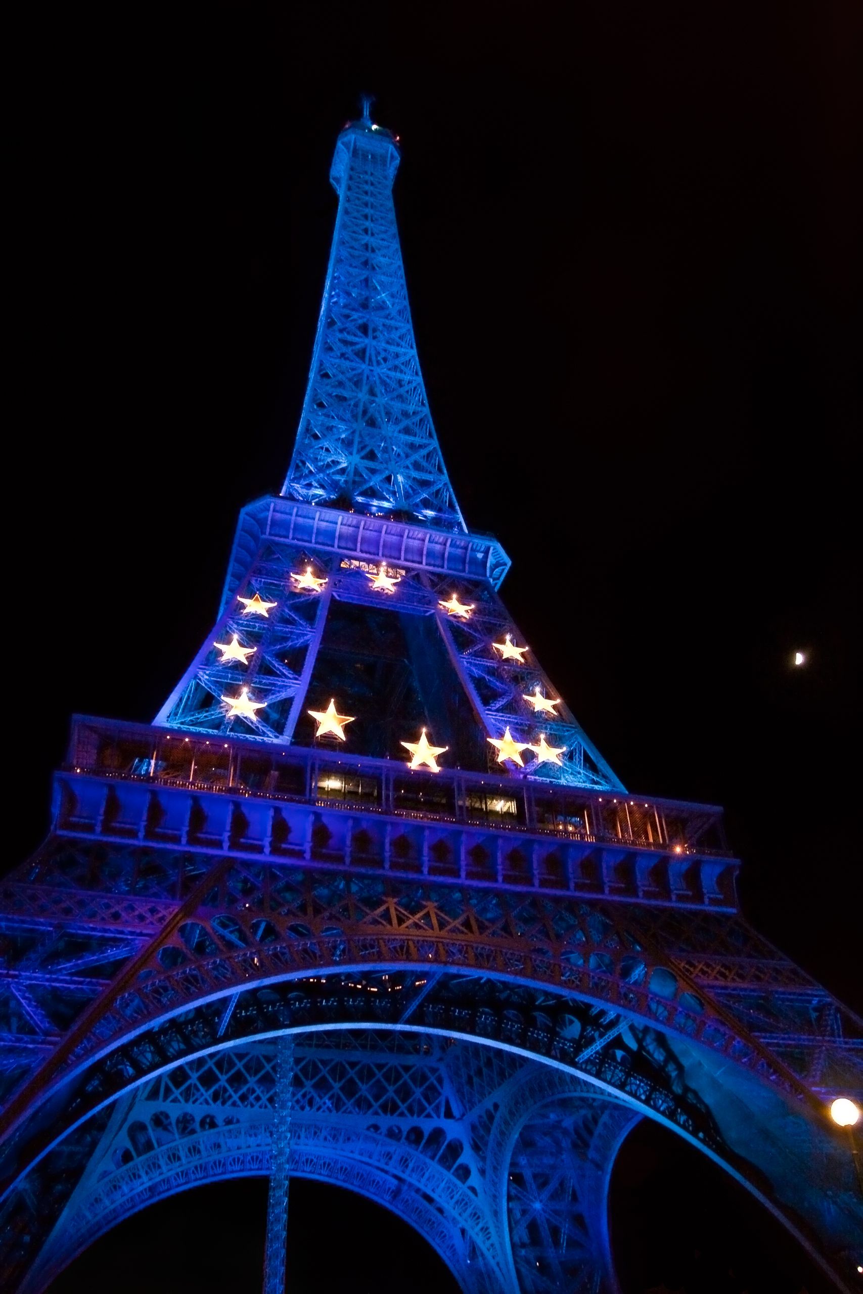 The Eiffel Tower At Night With Moon