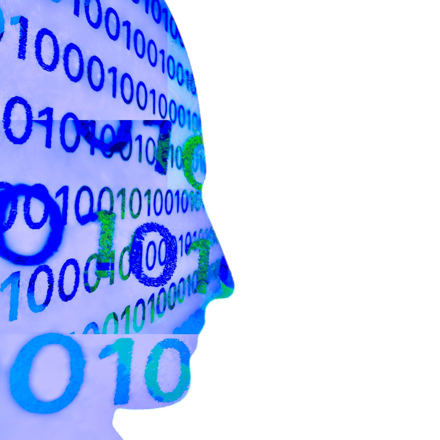 AI blue head and binary code