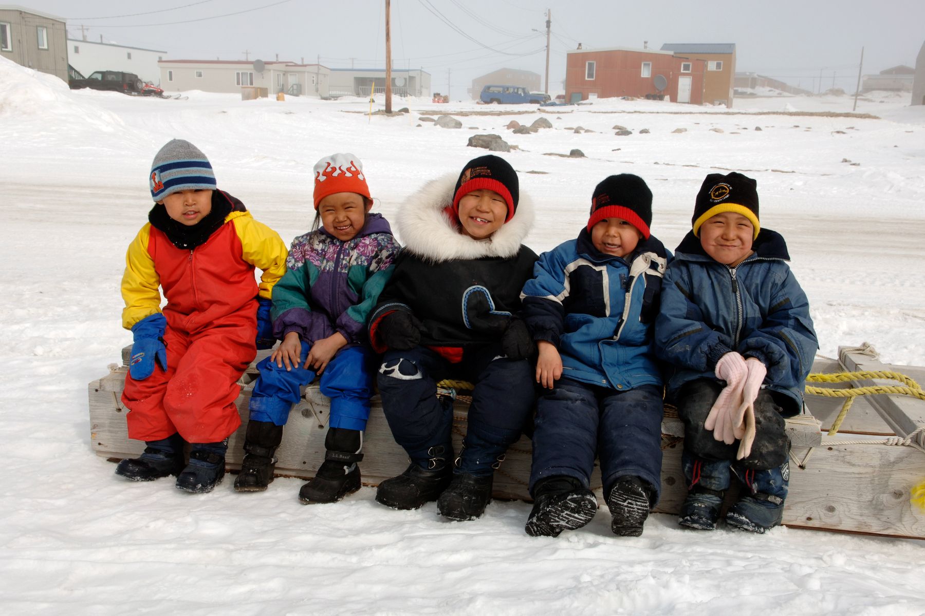 kids on a komatik, Cambridge Bay, Nunavut kids on a komatik