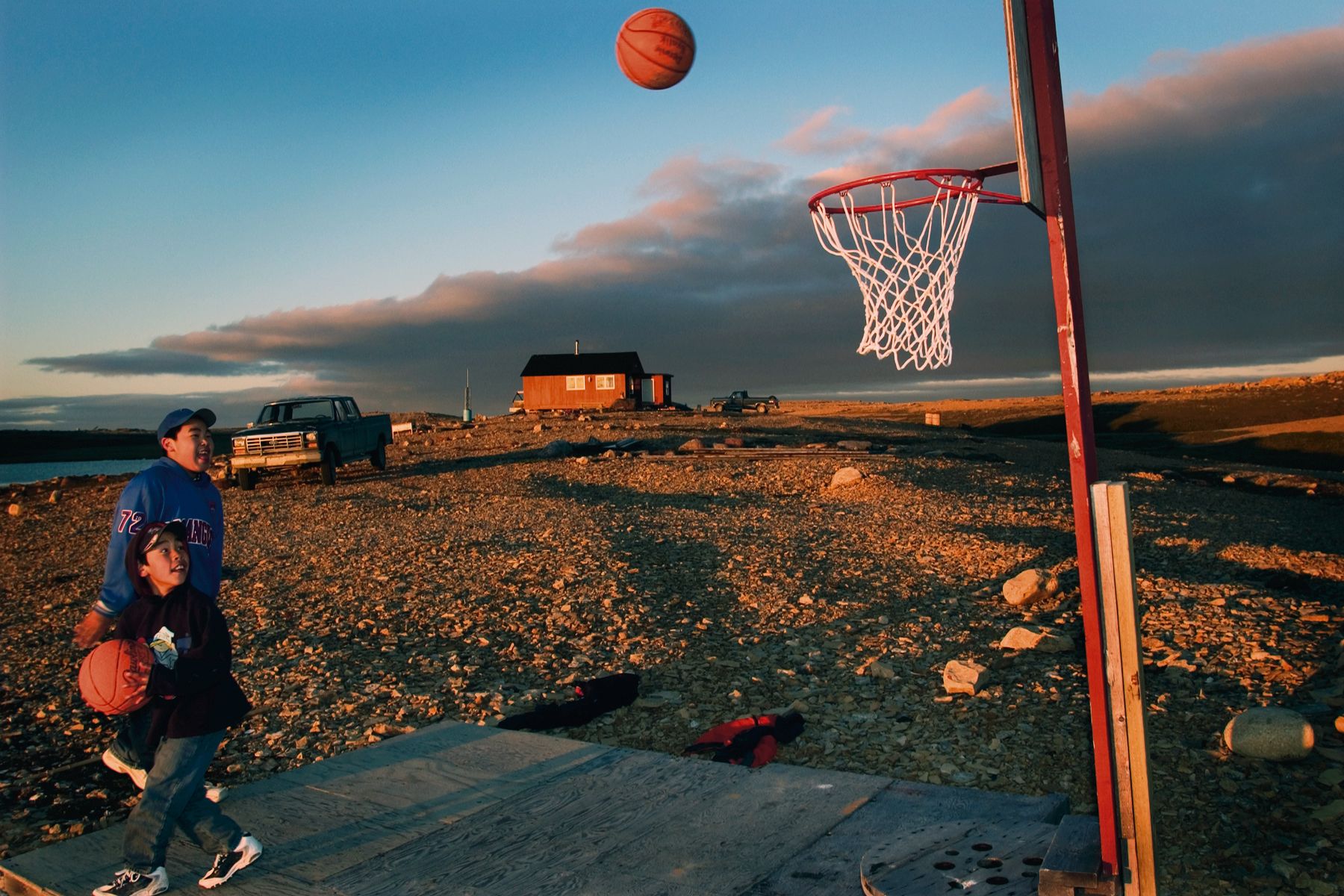 Show us your Canada winning image - young boys shooting hoops on the tundra, near Cambridge Bay, Nunavut Show us your Canada - Nunavut