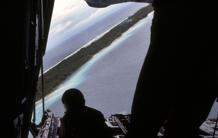 USAF C-130 Hercules crew verify cargo drop, South Pacific