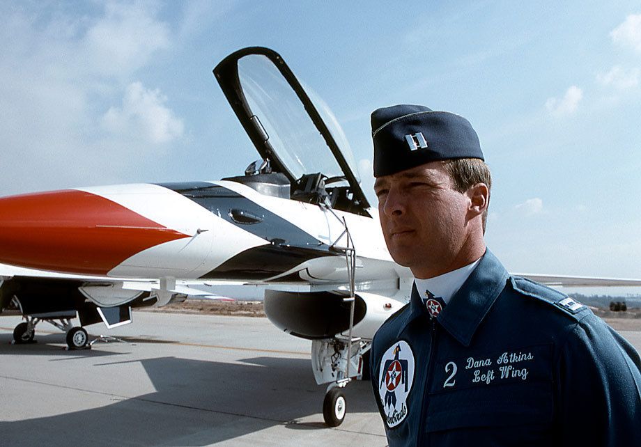 USAF Thunderbirds, F16 Fighting Falcon pilot Captain Dana Atkins, Norton AFB, CA