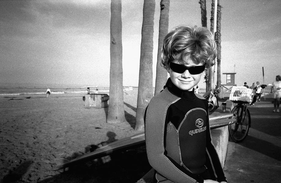 Little boy first day surfing, Newport Beach, CA