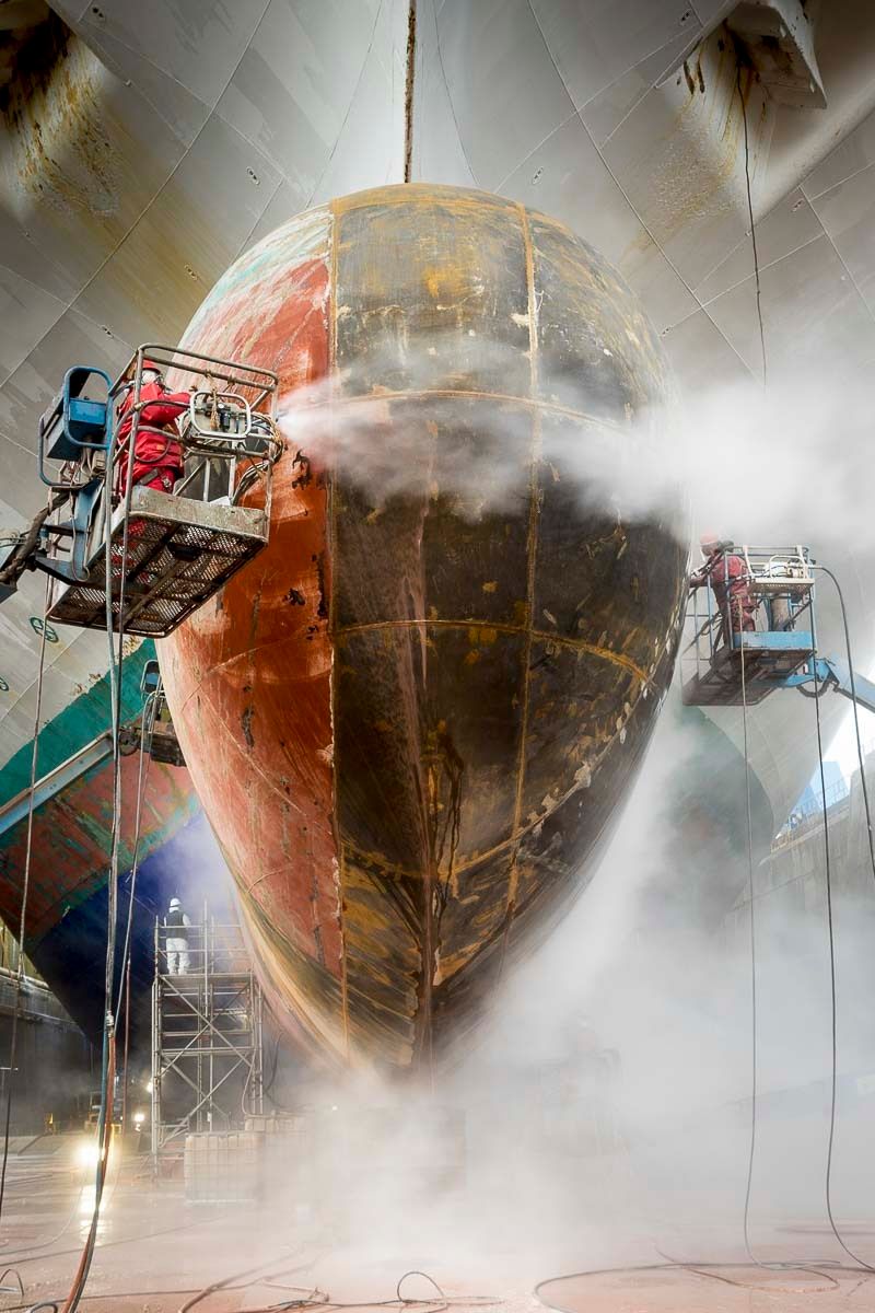Industrial photo - pressure washing ocean tanker