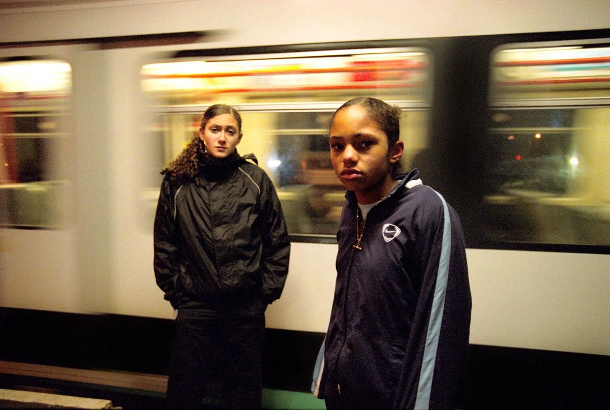Shelby and Daniella, aged 13.  Hiding out at a train station, they regularly stay out late on the streets of Manchester, getting into fights almost every week.© Hazel Thompson Home and Away