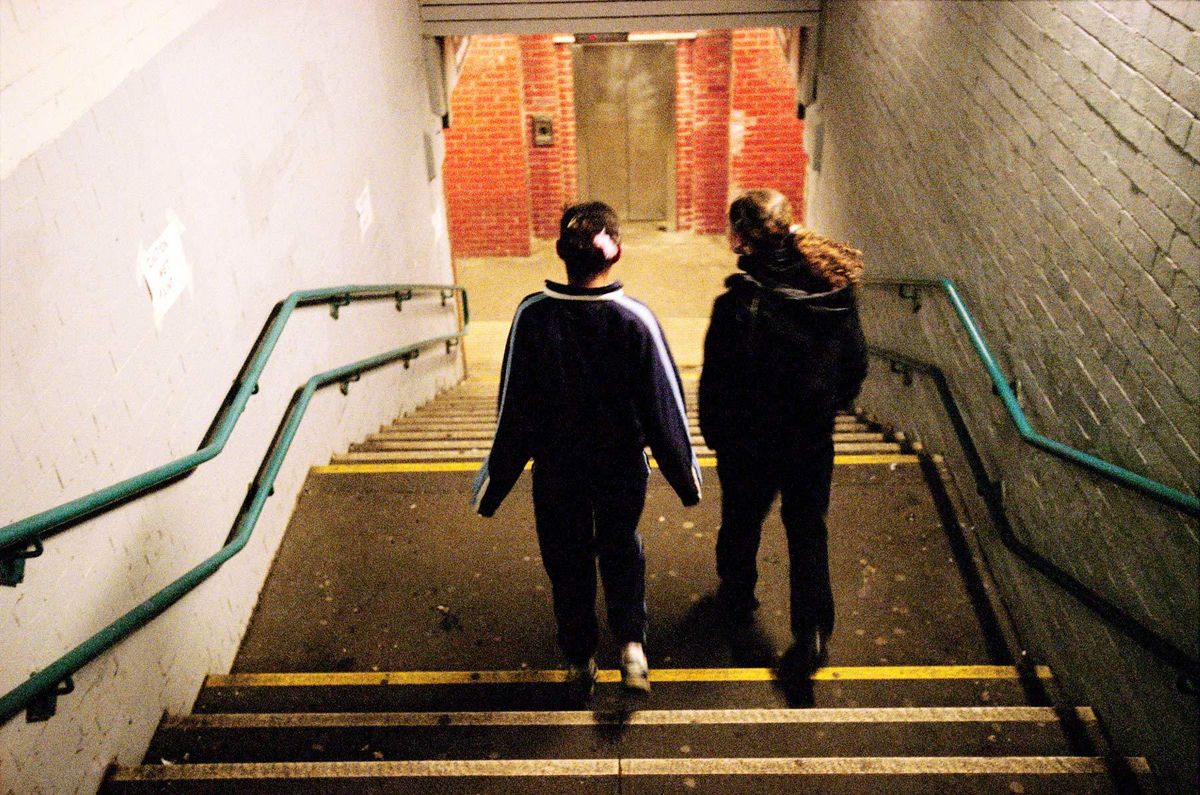 Shelby and Daniella, aged 13.  Hiding out at a train station, they regularly stay out late on the streets of Manchester, getting into fights almost every week.© Hazel Thompson Home and Away