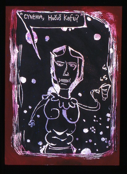 hand painted lithograph Evil Coffee