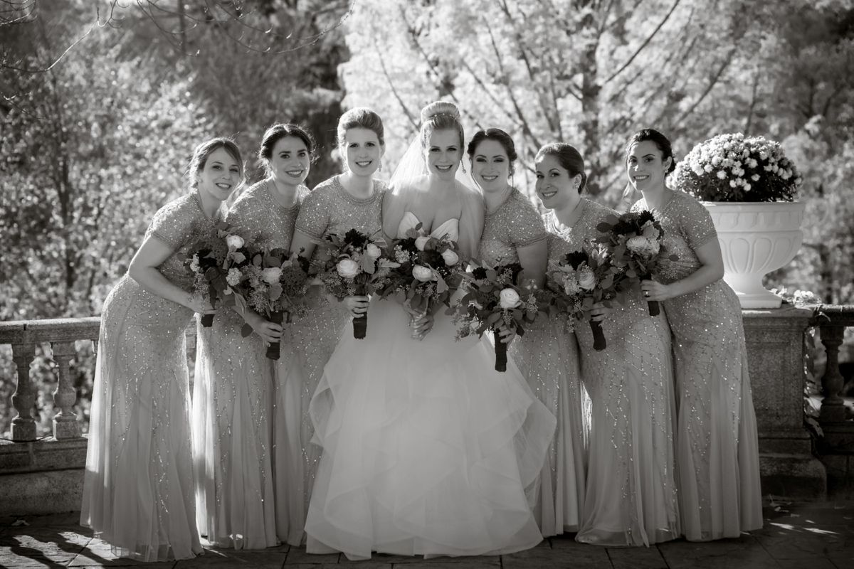 bridesmaids in black and white