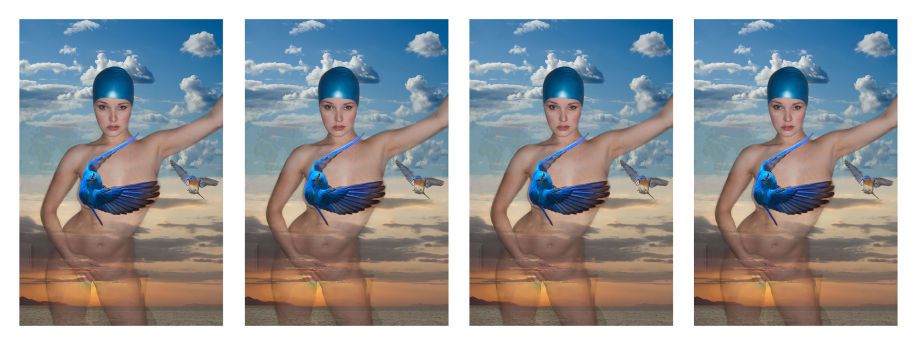 "Blue Cap and Sunset x4"