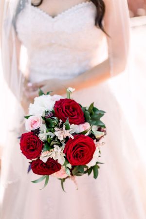 Red Rose Bridal Bouquet Closeup Details