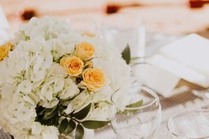 Rehearsal Dinner Floral Arrangement - White Peach Roses The Bridge Cafe and Grill