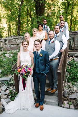 Hoopes Events | Claire and Scott | Millcreek Inn | Salt Lake City Utah | Bride, Groom, Bridesmaids and Groomsmen Posing on Steps Claire_Scott_Millcreek_Inn_Salt_Lake_City_Utah_Bride_Groom_Bridesmaids_Groomsmen.jpg