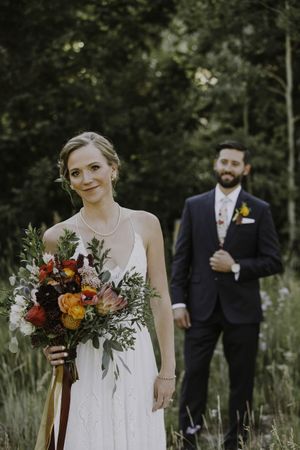 Bride with Stunning Bouquet First Look